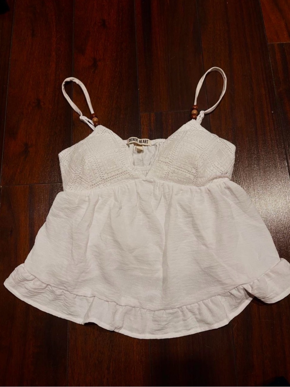 Derek Heart White Crochet Bust Ruffle Camisole